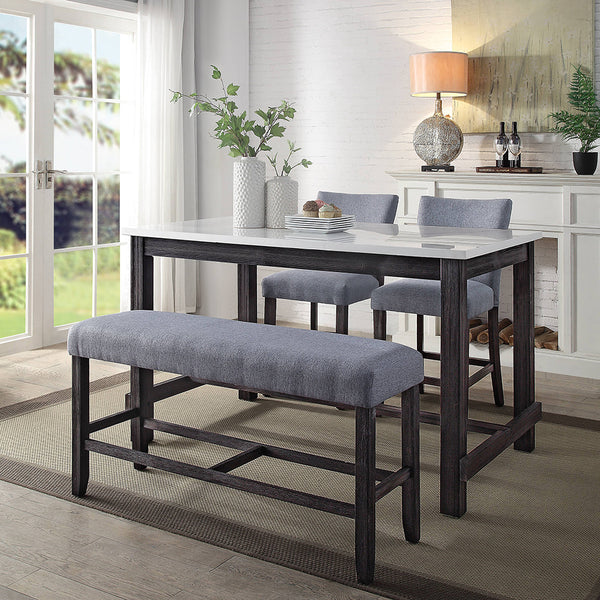 ACME Yelena Natural Marble Top & Weathered Espresso Counter Height Table with Natural Marble Top Model 72940
