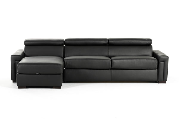 Lamod Italia Sacha Modern Black Leather Reversible Sectional Sofa Bed With Storage Model VGNTSACHA-BLK