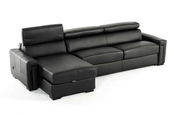 Lamod Italia Sacha Modern Black Leather Reversible Sectional Sofa Bed With Storage Model VGNTSACHA-BLK