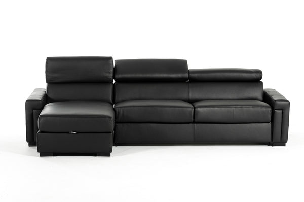 Lamod Italia Sacha Modern Black Leather Reversible Sectional Sofa Bed With Storage Model VGNTSACHA-BLK