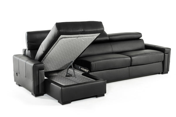 Lamod Italia Sacha Modern Black Leather Reversible Sectional Sofa Bed With Storage Model VGNTSACHA-BLK