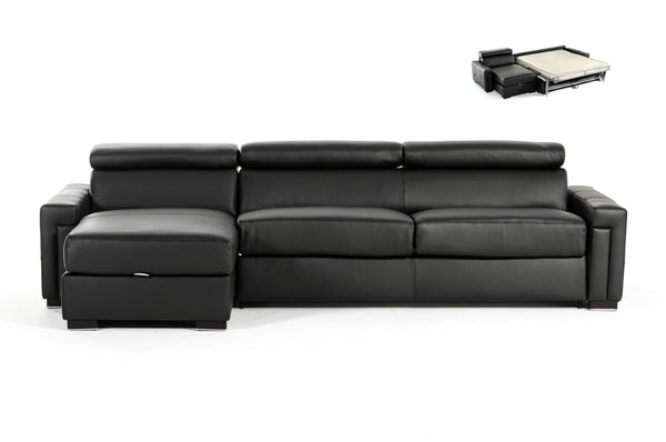 Lamod Italia Sacha Modern Black Leather Reversible Sectional Sofa Bed With Storage Model VGNTSACHA-BLK