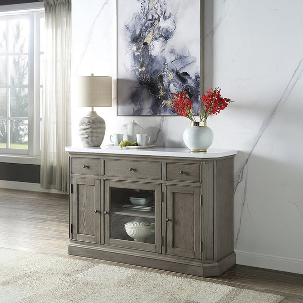 ACME Zumala Natural Marble Top & Weathered Oak Server Model 73263