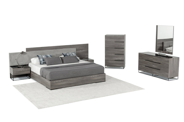 Nova Domus Enzo Italian Modern Grey Oak & Fabric Bed With Nightstands Model VGACENZO-BED