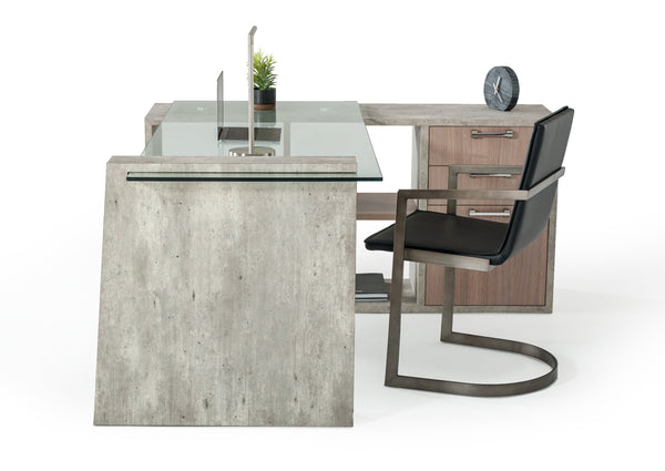 Nova Domus Boston Modern Glass & Faux Concrete Reversible Desk Model VGANBOSTON