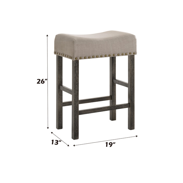 ACME Martha II Tan Linen & Weathered Gray Counter Height Stool (Set-2) Model 73833