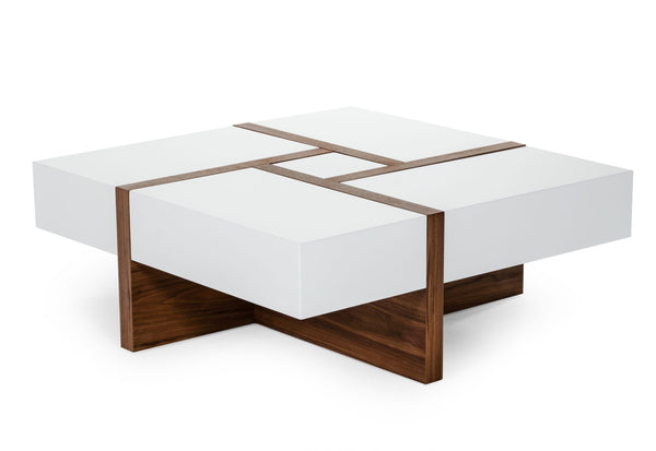Modrest Makai Modern White & Walnut Square Coffee Table Model VGBBLE624E-WHTWAL