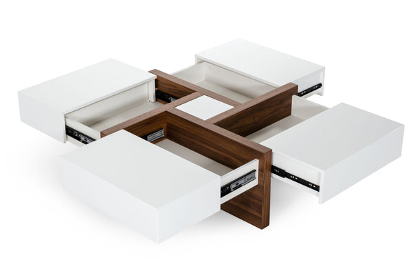Modrest Makai Modern White & Walnut Square Coffee Table Model VGBBLE624E-WHTWAL