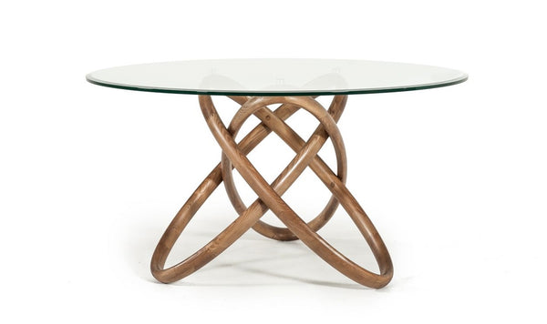 Modrest Mason Modern Round Glass & Walnut Dining Table Model VGCSDT-16138