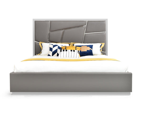 Eastern King Modrest Chrysler Modern Grey Bonded Leather Bed Model VGVCBD8978-GRY-EK