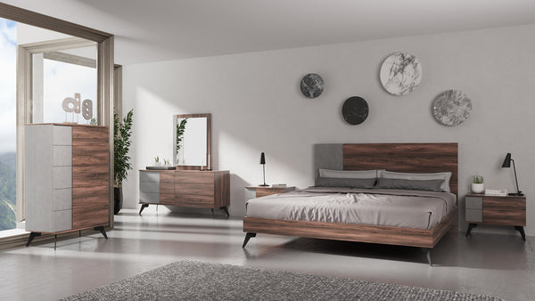 Nova Domus Palermo Queen Italian Modern Faux Concrete & Noce Bodrum Bedroom Set Model VGACPALERMO-WAL-SET-Q