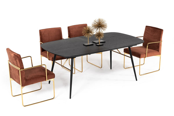 Modrest Billy Modern Black Oak & Gold Extendable Dining Table Model VGDWJ3498