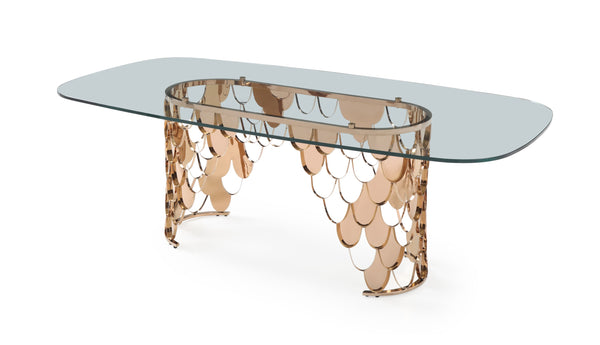 Modrest Javier Modern Glass & Rosegold Dining Table Model VGVCT088L