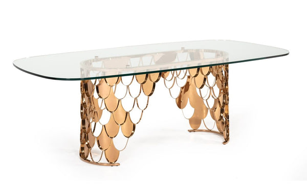 Modrest Javier Modern Glass & Rosegold Dining Table Model VGVCT088L