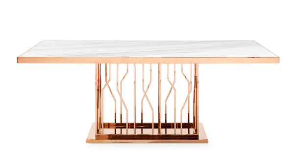 Marston Modern White Marble & Rosegold Dining Table