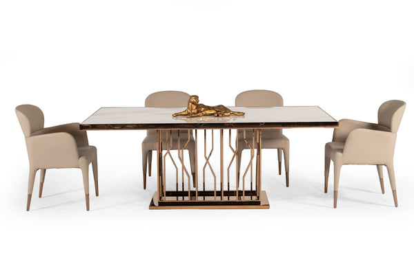 Marston Modern White Marble & Rosegold Dining Table