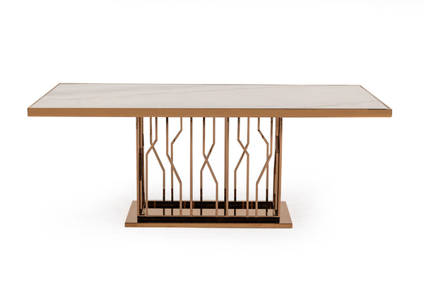 Marston Modern White Marble & Rosegold Dining Table