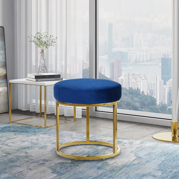 Modrest Elmont Modern Blue Velvet & Gold Stool Ottoman Model VGFH-FDC8017-BLU