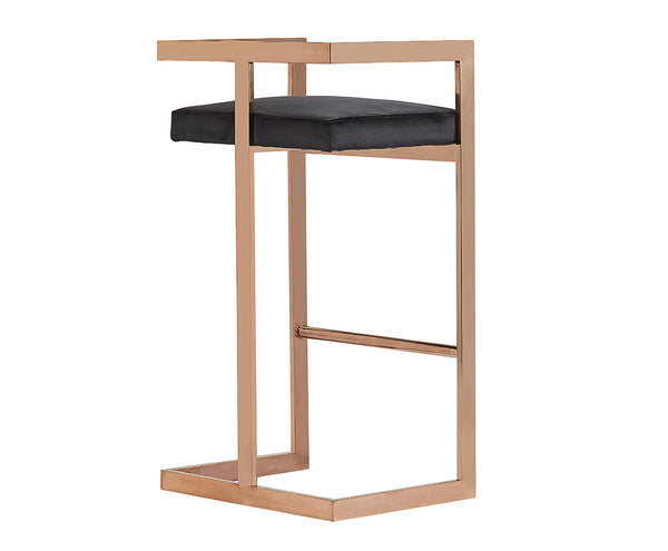 Halifax Modern Black Velvet & Rosegold Bar Stool