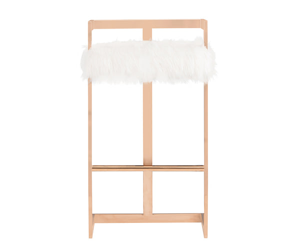Halifax Modern White Faux Fur & Rosegold Bar Stool
