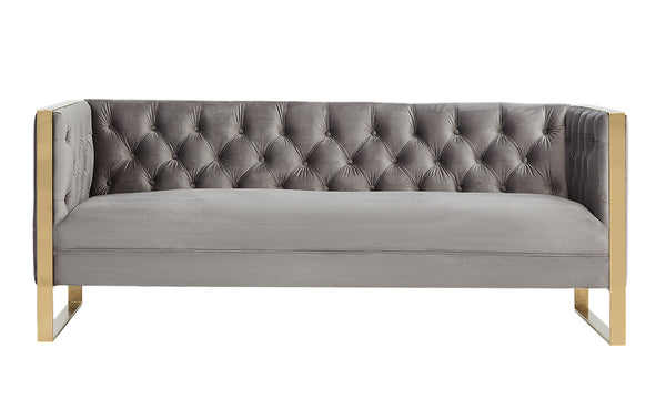 Divani Casa Carlos Modern Grey Velvet & Gold Sofa Model VGRH-SF-311-T-GRY