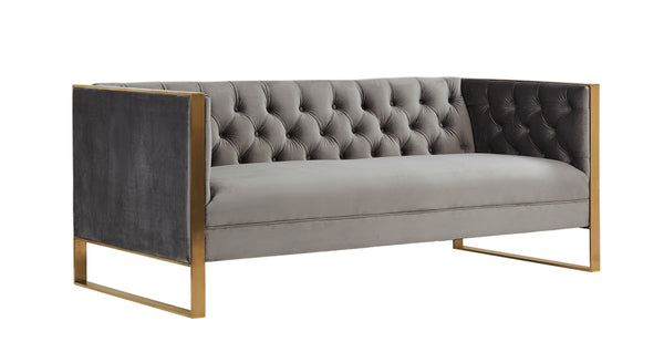 Divani Casa Carlos Modern Grey Velvet & Gold Sofa Model VGRH-SF-311-T-GRY
