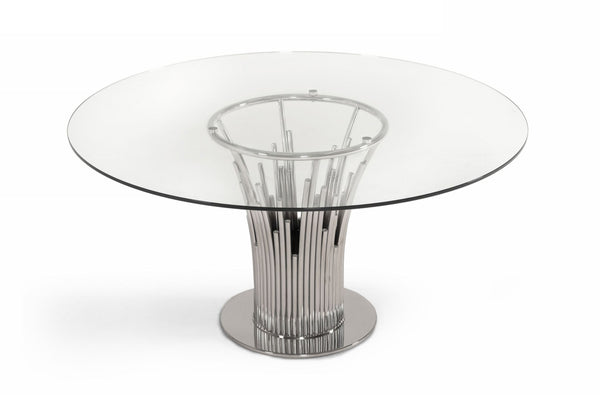 Modrest Paxton Modern Round Glass & Stainless Steel Dining Table Model VGVC-T817-RND