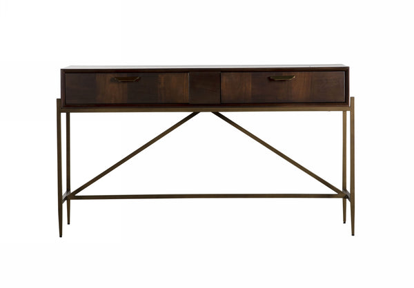 Shane Modern Acacia & Brass Console Table