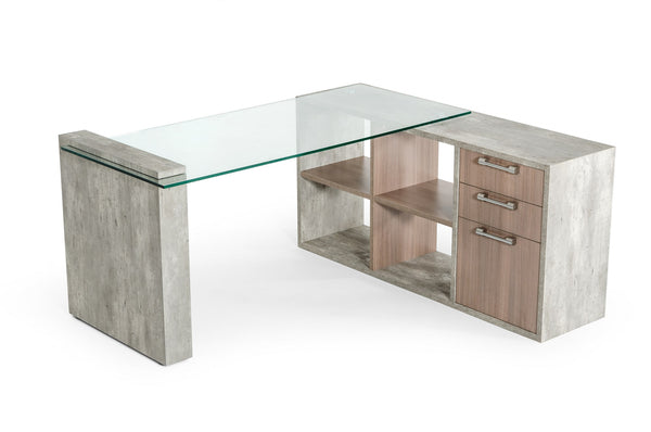 Nova Domus Boston Modern Glass & Faux Concrete Reversible Desk Model VGANBOSTON