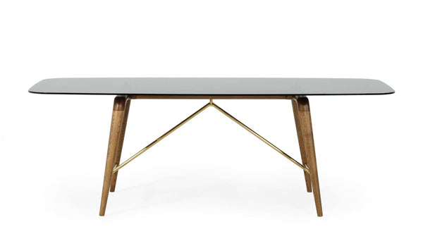Modrest Kipling Modern Smoked Glass & Walnut Large Dining Table Model VGCSDT-16111-LRG-WAL-DT