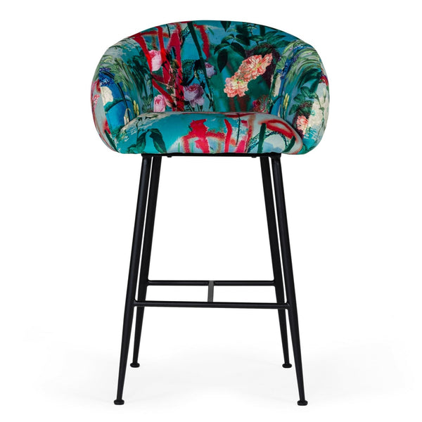 Roxann Contemporary Floral Velvet Bar Stool