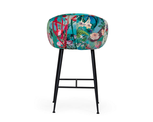 Modrest Roxann Contemporary Floral Velvet Bar Stool Model VGEUMC-9292CH-A-B