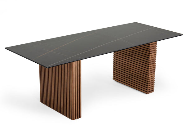Modrest Maggie Modern Walnut And Black Ceramic Top Dining Table Model VGDWJ3555-1