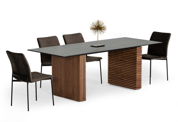 Modrest Maggie Modern Walnut And Black Ceramic Top Dining Table Model VGDWJ3555-1