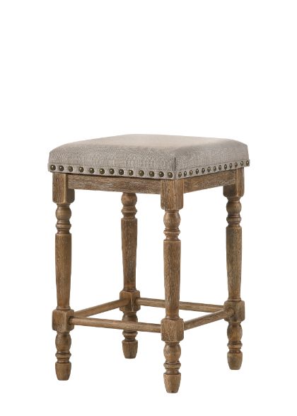 ACME Farsiris Beige Fabric & Weathered Oak Counter Height Stool Model 77177