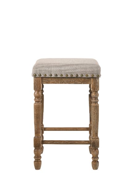ACME Farsiris Beige Fabric & Weathered Oak Counter Height Stool Model 77177