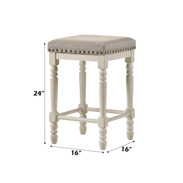 ACME Tasnim Tan Fabric & Antique White Counter Height Stool (Set-2) Model 77182