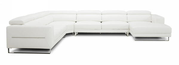 Hawkey Contemporary White Full Leather U Shaped Sectional Sofa
