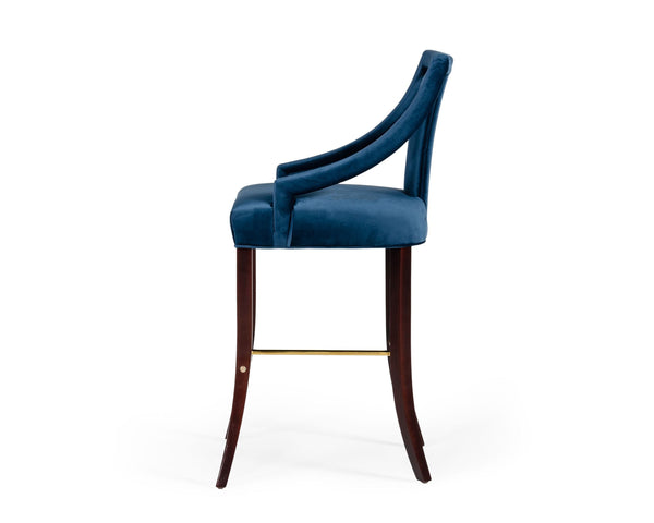 Modrest Kimball Glam Blue Velvet Bar Stool Model VGUIHERSA