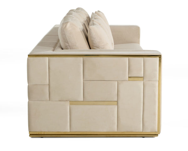 Divani Casa Mobray Glam Beige And Gold Fabric SofaModel VGUIMY524