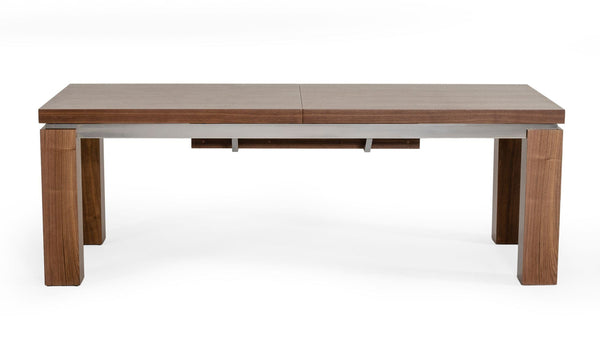 Modrest Maxi Modern Walnut & Stainless Steel Dining Table Model VGGU677XT-WAL-DT