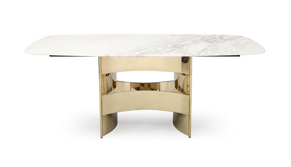 Modrest Marmot White Marble And Champagne Gold Dining Table Model VGVCT005-22-WHT