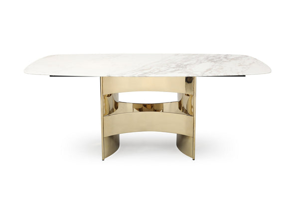 Modrest Marmot White Marble And Champagne Gold Dining Table Model VGVCT005-22-WHT