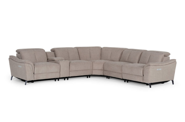 Divani Casa Lloyd Modern Light Brownfabric Sectional With Three Recliners Model VGKMKM.510H-SECT