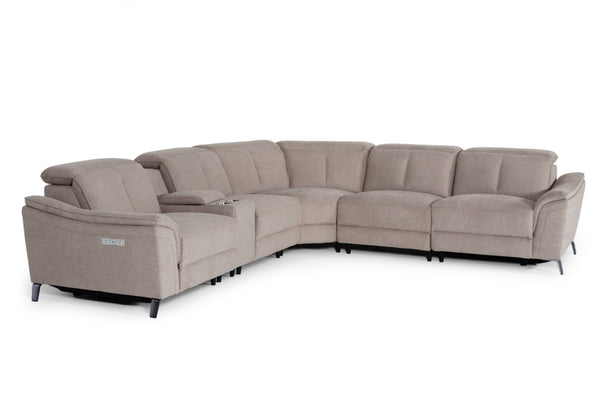 Divani Casa Lloyd Modern Light Brownfabric Sectional With Three Recliners Model VGKMKM.510H-SECT