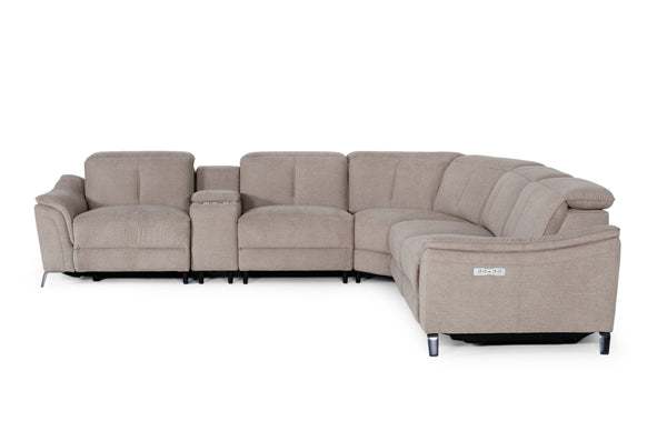 Divani Casa Lloyd Modern Light Brownfabric Sectional With Three Recliners Model VGKMKM.510H-SECT