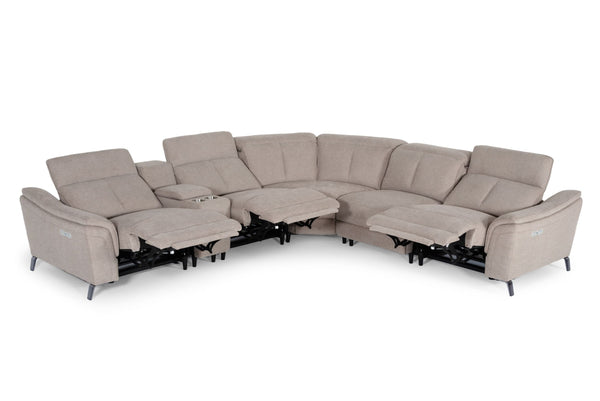 Divani Casa Lloyd Modern Light Brownfabric Sectional With Three Recliners Model VGKMKM.510H-SECT