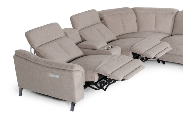 Divani Casa Lloyd Modern Light Brownfabric Sectional With Three Recliners Model VGKMKM.510H-SECT