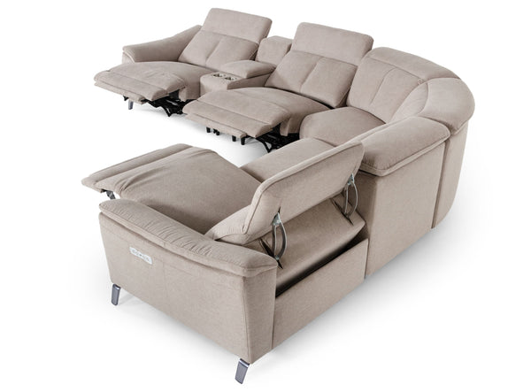 Divani Casa Lloyd Modern Light Brownfabric Sectional With Three Recliners Model VGKMKM.510H-SECT