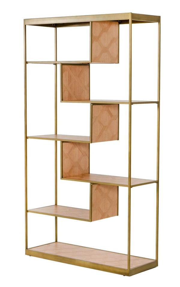 Modrest Jessica Modern Oak & Brass Bookshelf Model VGGMBK-1179-SHELF